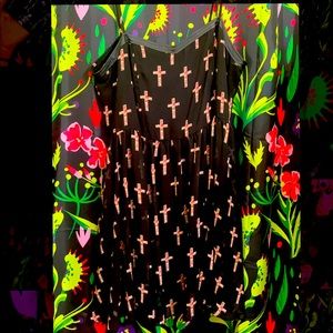 Forever 21 black floral cross spaghetti strap skater dress